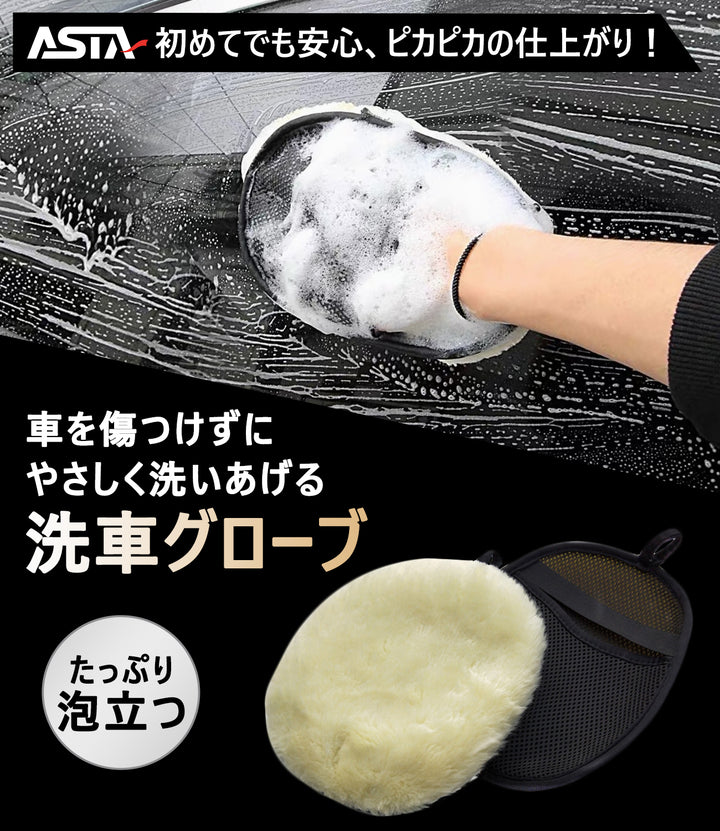 ASTA 洗車用ムートングローブ 2個セット 洗車グローブ 手袋 傷防止 洗車グッズ 洗車用品