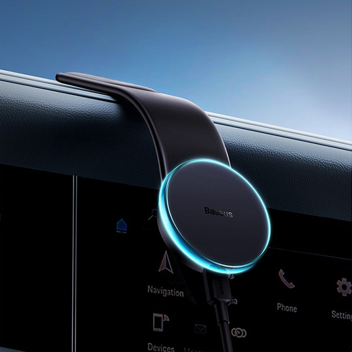 車載ワイヤレス充電器 LEDライト付き360度回転 安定性 粘着ゲル吸盤＆エアコン吹き出し口式兼用 片手操作 置くだけワイヤレス充電 スマホホルダー