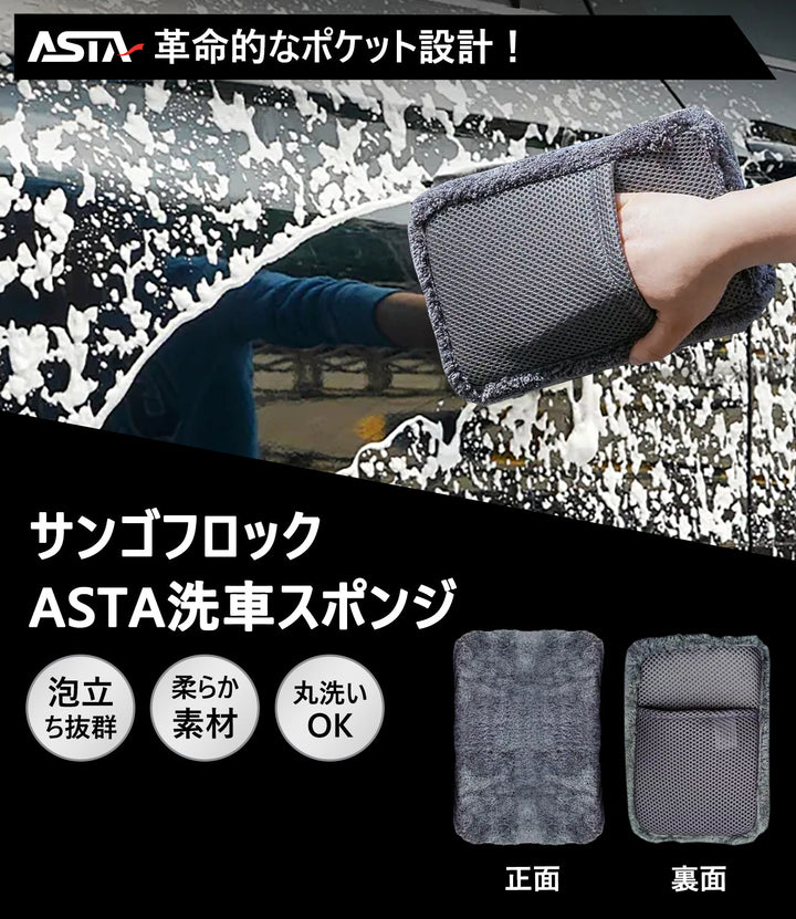 ASTA 洗車ミット マイクロファイバー グローブタイプ 洗車プロも愛用 傷防止 高吸水 車 バイク用 洗車ディテイリング用品