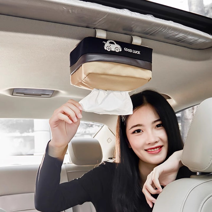 車用 ティッシュケースティッシュボックス サンバイザー取付 車 収納 簡単取付 ワンタッチ取付 収納ポケット高級質感 取付簡単 車用品