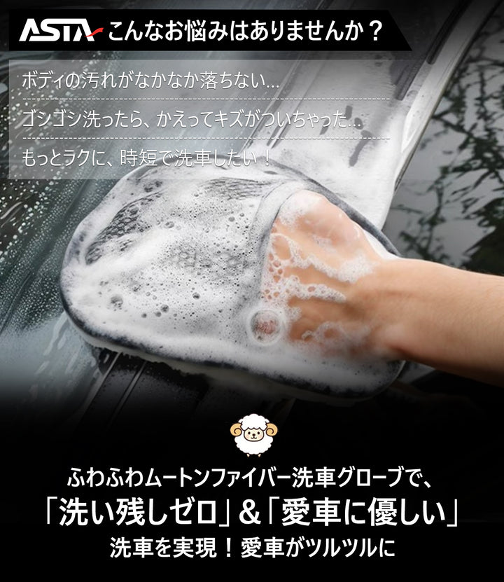 ASTA 洗車用ムートングローブ 2個セット 洗車グローブ 手袋 傷防止 洗車グッズ 洗車用品