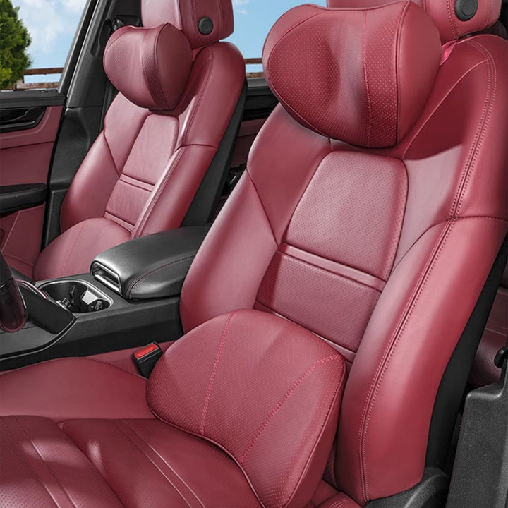 車 腰クッション 背もたれクッション 車ヘッドレスト ネックパッド 低反発 ファッション 長時間運転頚椎 腰サポート 通気性 調節可能