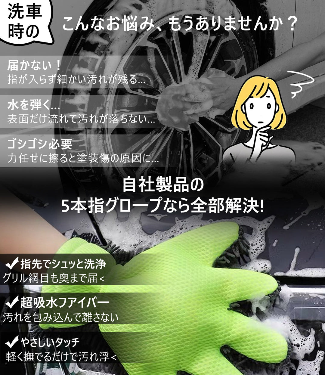 ASTA 洗車グローブ マイクロファイバー ゴリラの手型 スポンジ  ボディー用 傷防止 吸水速乾 手洗い 洗車用品 車 バイク 洗車グッズ 掃除 手袋型 洗車タオル代用 1個入り