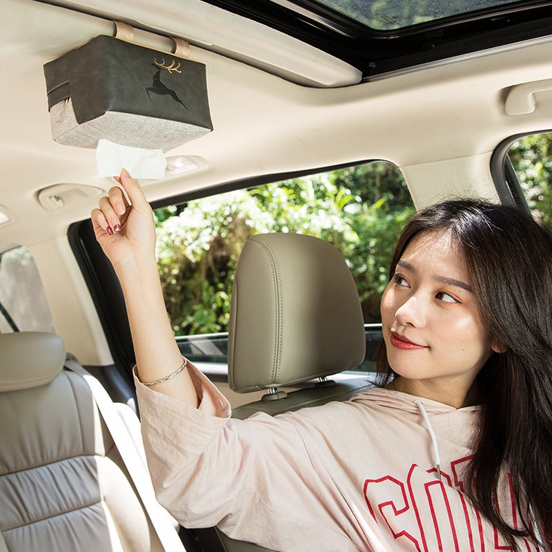 車用 ティッシュケースティッシュボックス サンバイザー取付 車 収納 簡単取付 ワンタッチ取付 収納ポケット高級質感 取付簡単 車用品