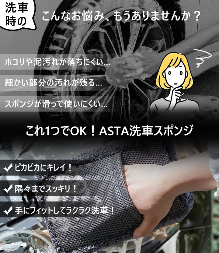 ASTA 洗車ミット マイクロファイバー グローブタイプ 洗車プロも愛用 傷防止 高吸水 車 バイク用 洗車ディテイリング用品