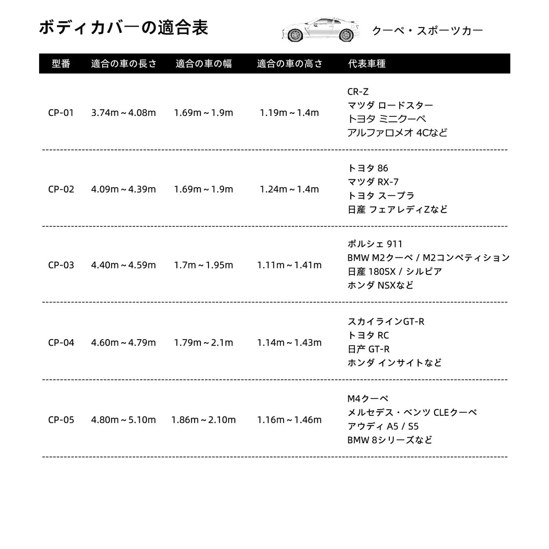 【クーペ・スポーツカー専用】 ASTA ハイルガード 雹対策車両ボディカバー 5層構造 雹対策 厚手 凍結防止 防雪防風 極厚 防風ロープ付き