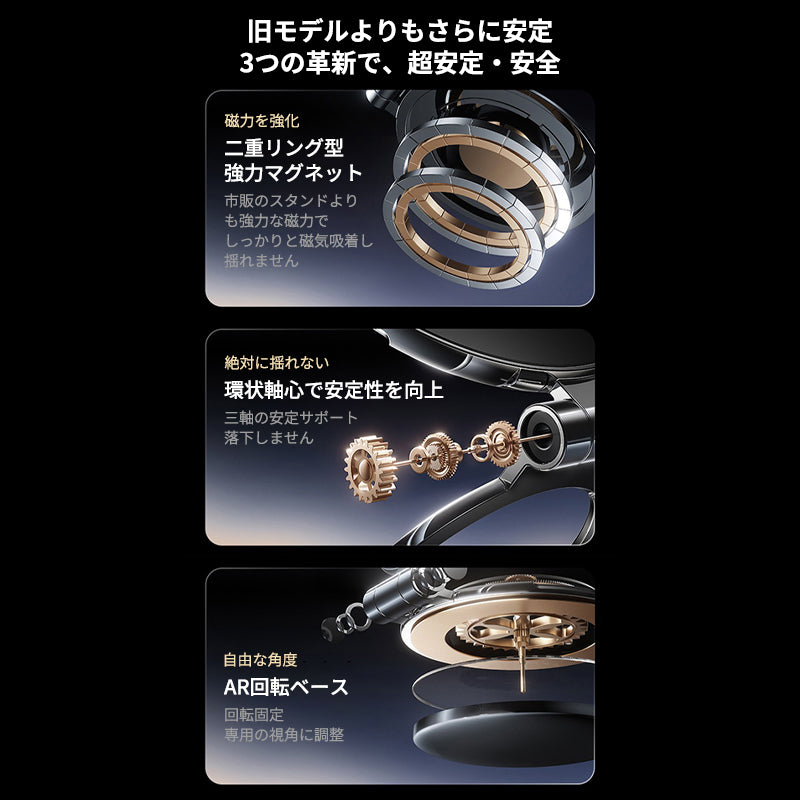 マグネット車載スマホホルダー超強力吸着 多角度調整 360°回転な台座 車用ホルダー 折りたたみ式 片手操作 安定 落ちない 全機種対応