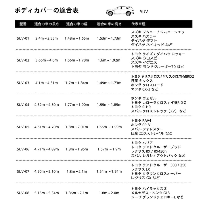 【SUV専用】 ASTA ハイルガード 雹対策車両ボディカバー 5層構造 雹対策 厚手 凍結防止 防雪防風 極厚 防風ロープ付きボディカバー