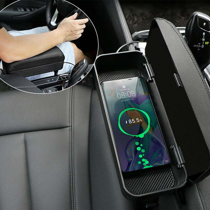 車用収納ボックス ワイヤレス充電 昇降肘掛け 多機能 実用 運転疲労軽減 高級レザー 隙間収納