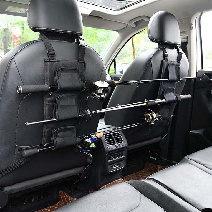 車用収納 釣り竿ラック 多機能 しっかり シートバック用 マジックテープ固定 釣り道具収納