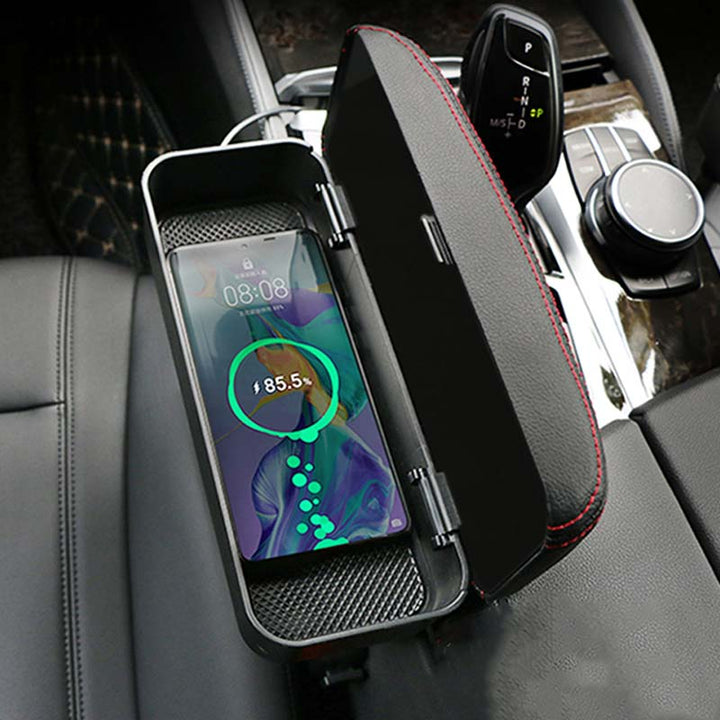 車用収納ボックス ワイヤレス充電 昇降肘掛け 多機能 実用 運転疲労軽減 高級レザー 隙間収納