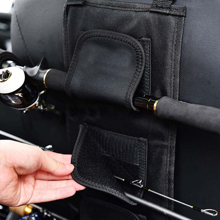 車用収納 釣り竿ラック 多機能 しっかり シートバック用 マジックテープ固定 釣り道具収納