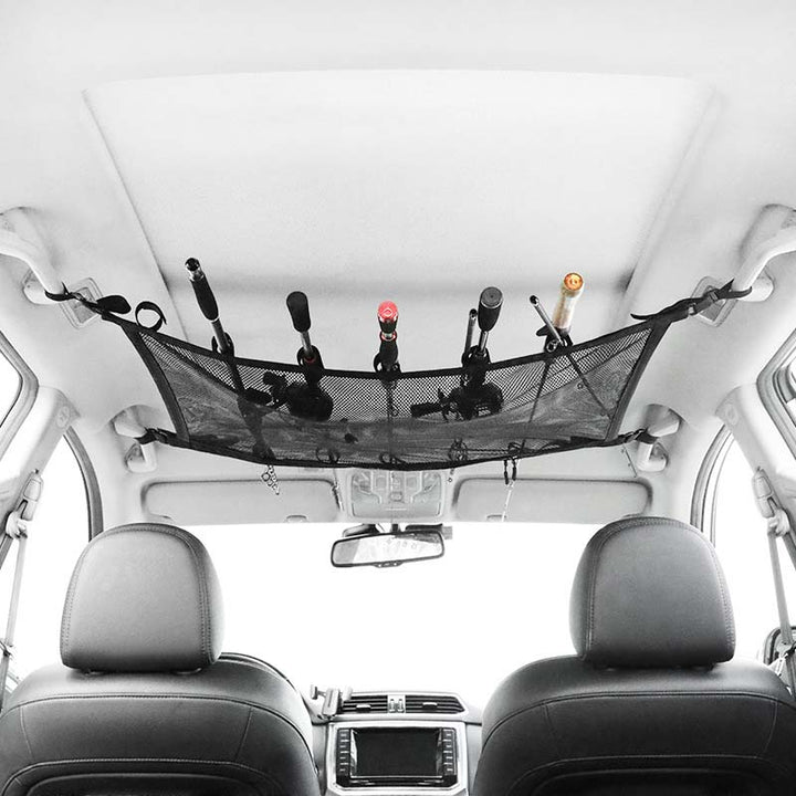 車用収納 釣り竿ラック 多機能 サンルーフ収納 しっかり 耐久 ネット・ポケット付き
