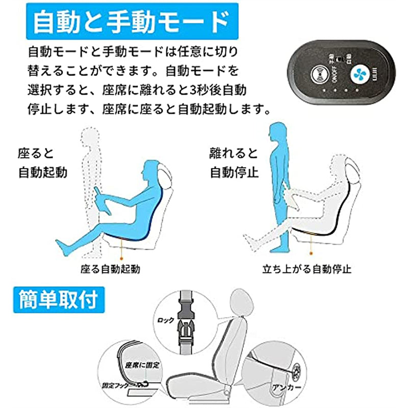 車用 クールシート  マッサージ機能 熱中症対策 自動送風/停止機能 24個強力ファン 取付簡単