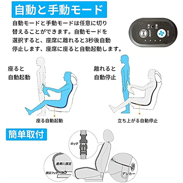 車用 クールシート  マッサージ機能 熱中症対策 自動送風/停止機能 24個強力ファン 取付簡単