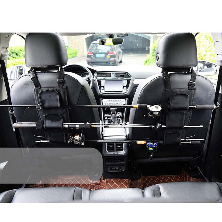 車用収納 釣り竿ラック 多機能 しっかり シートバック用 マジックテープ固定 釣り道具収納