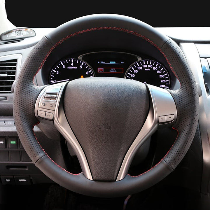 NISSAN日産 編み込み 本革 オーダーメイド 四季汎用 薄型 ステアリングカバー ハンドル
