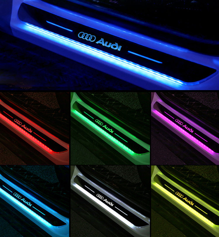LED サイドステップガード 七色調節可能 スカッフプレート 自動変色 配線不要  自動変色