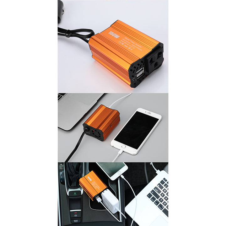 車載用インバーター 150W 12V 100V 修正正弦波 USBポート2口 コンバーター 防災用品 チャージャー