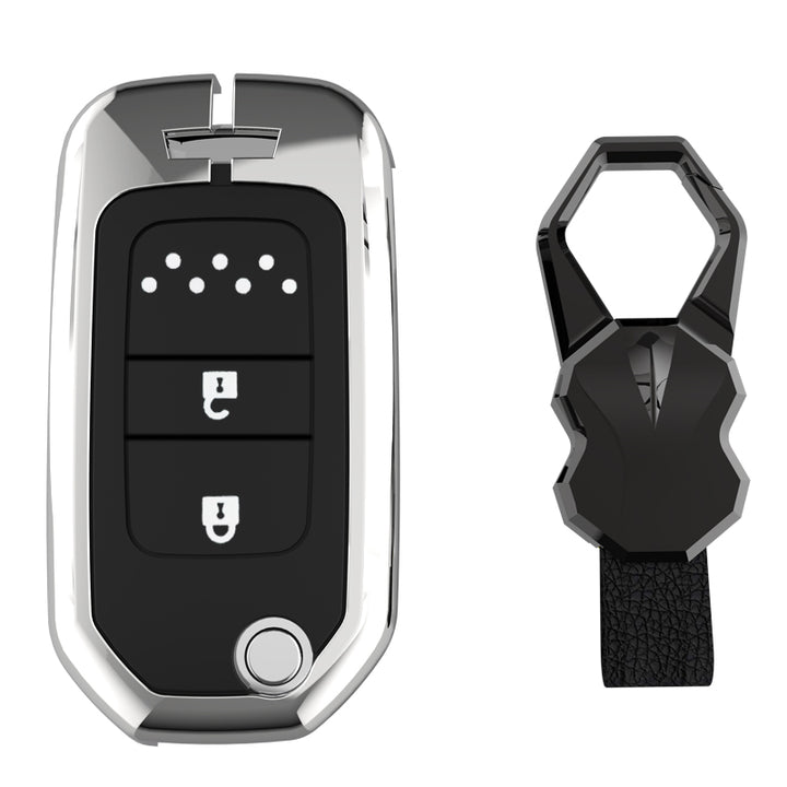 Hondaホンダ専用 キーケース ホンダキーカバー テップワゴン アコード ヴェゼル グレイス フィット ジェイドなど 落下/傷防止 高級本革/TPU/亜鉛合金