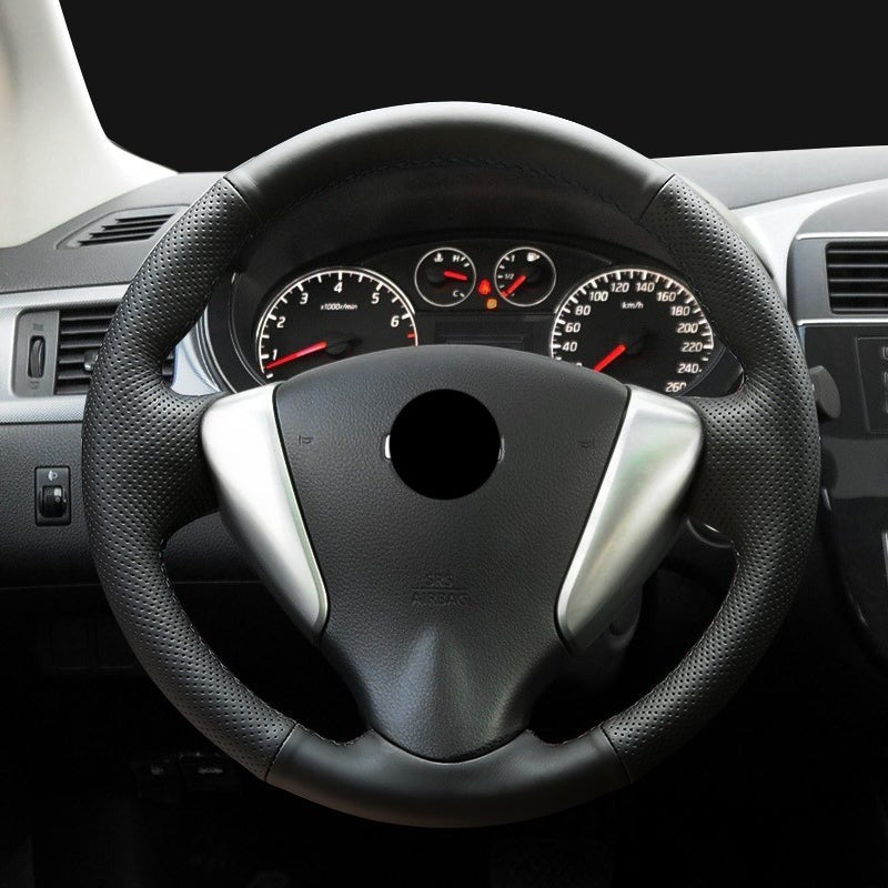 NISSAN日産 編み込み 本革 オーダーメイド 四季汎用 薄型 ステアリングカバー ハンドル
