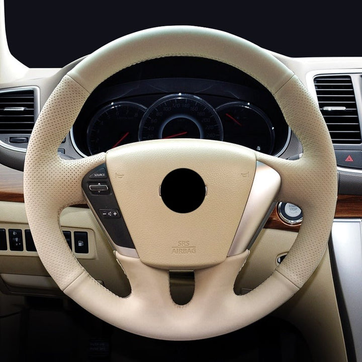 NISSAN日産 編み込み 本革 オーダーメイド 四季汎用 薄型 ステアリングカバー ハンドル
