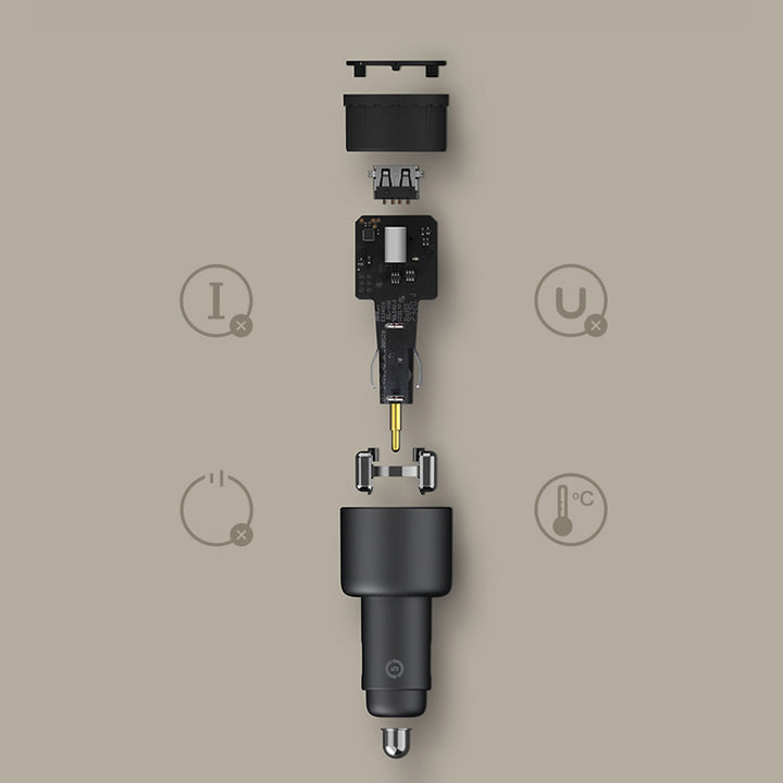 XIAOMI 36W 12V・24V カーチャージャー 急速充電 QC3.0 LEDライト コンパクト 車載充電器