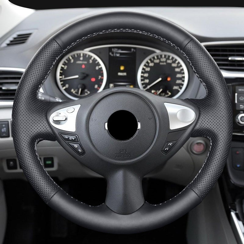 NISSAN日産 編み込み 本革 オーダーメイド 四季汎用 薄型 ステアリングカバー ハンドル