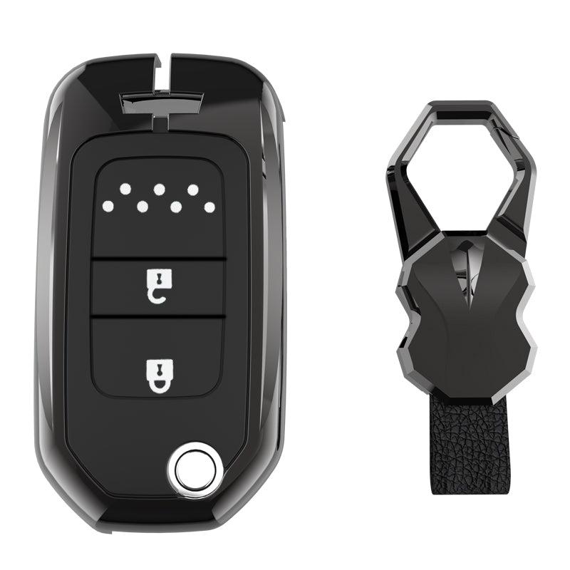 Hondaホンダ専用 キーケース ホンダキーカバー テップワゴン アコード ヴェゼル グレイス フィット ジェイドなど 落下/傷防止 高級本革/TPU/亜鉛合金