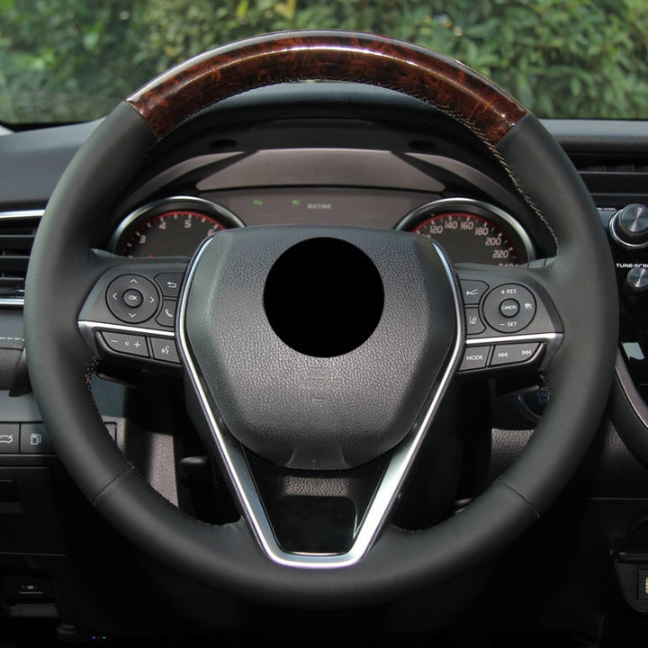 TOYOTA トヨタ 高品質 取り付け簡単 ハンドルカバー 編み込み式 マイクロファイバーレザー 桃の木