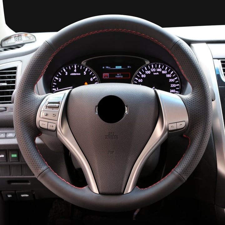 NISSAN日産 編み込み 本革 オーダーメイド 四季汎用 薄型 ステアリングカバー ハンドル