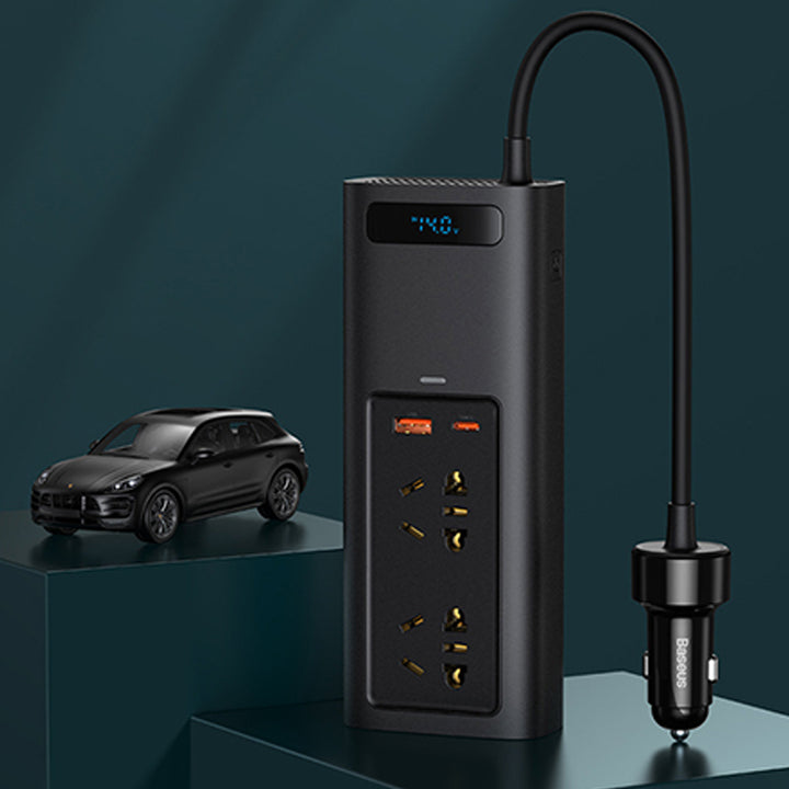 車載用インバーター パソコン対応 12V AC100V 150W 9重保護 ディスプレイ付き 静音タイプ