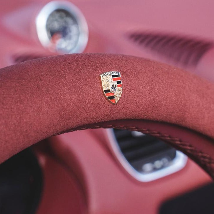 PORSCHE ポルシェ 高級品 ハンドルカバー スエード製 金属ロゴ Cayenne /Macan /Panamera 37~38CM