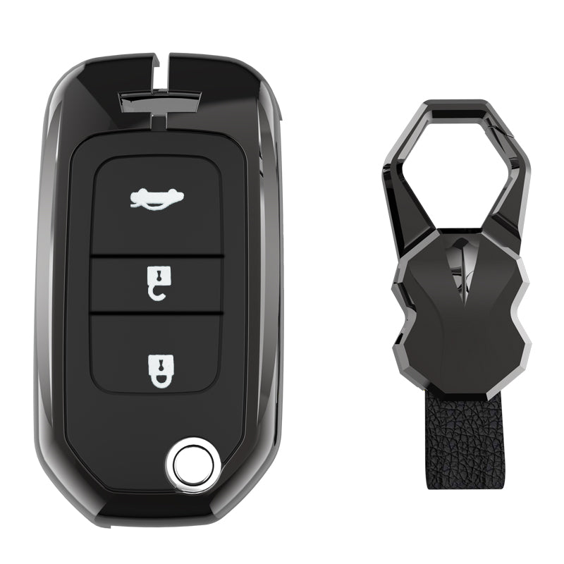 Hondaホンダ専用 キーケース ホンダキーカバー テップワゴン アコード ヴェゼル グレイス フィット ジェイドなど 落下/傷防止 高級本革/TPU/亜鉛合金