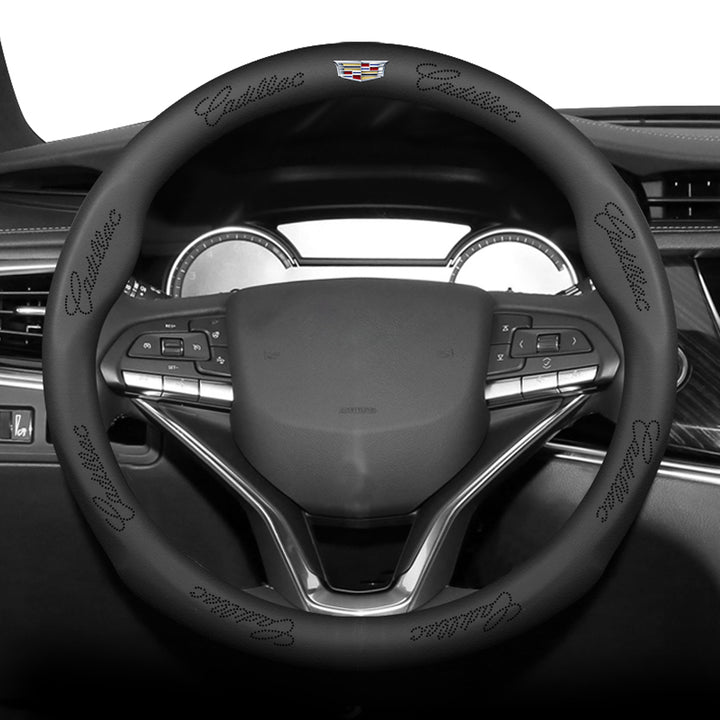 Cadillacキャデラック 牛革 本革レザー ハンドルカバー かっこいい スポーツ感 Ｏ型 37~38CM