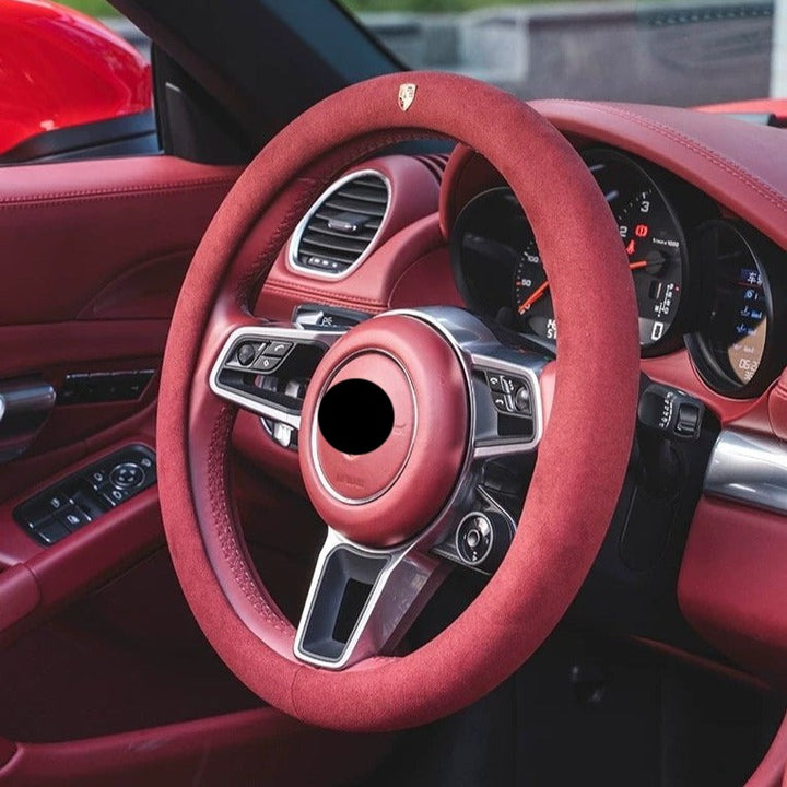 PORSCHE ポルシェ 高級品 ハンドルカバー スエード製 金属ロゴ Cayenne /Macan /Panamera 37~38CM