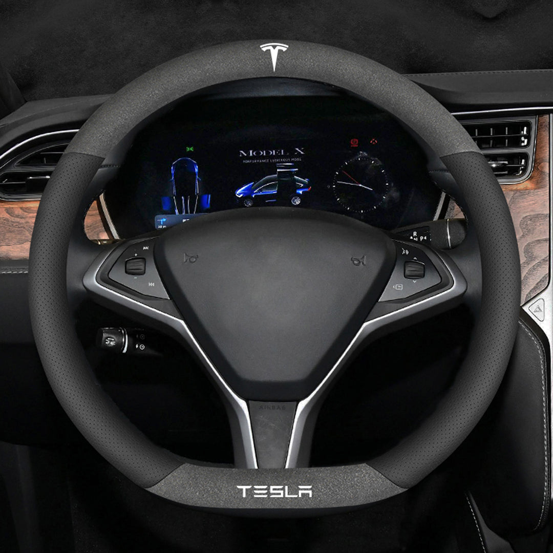 TESLAテスラ model3/Y/X/S 高級レザー スエード ハンドルカバー おしゃれ O型 D型 36CM