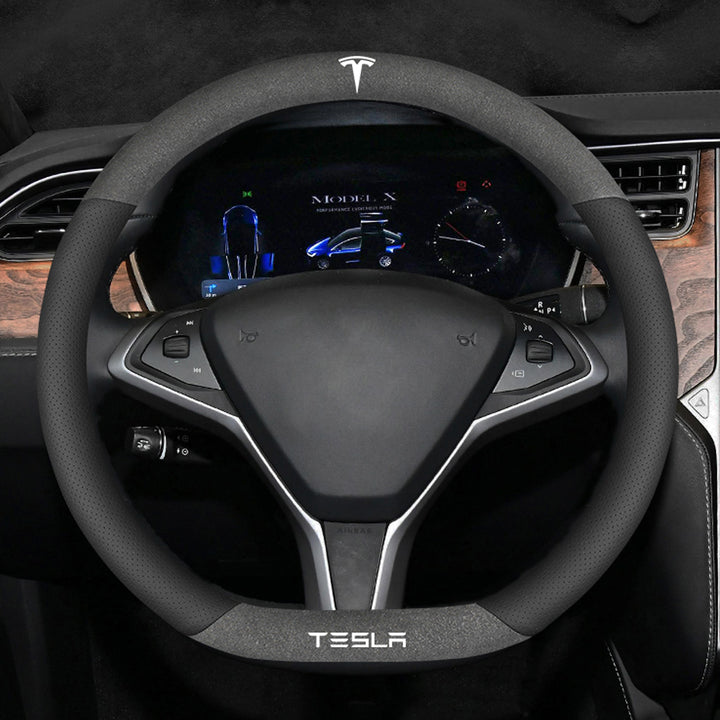 TESLAテスラ model3/Y/X/S 高級レザー スエード ハンドルカバー おしゃれ O型 D型 36CM