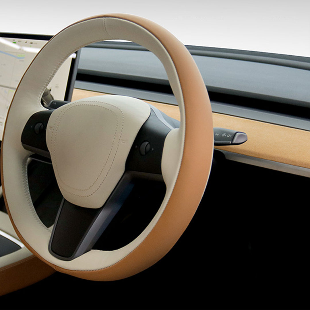 TESLAテスラ model3/Y/X/S 本革 高級ハンドルカバー 編み込み式  オーダーメイド