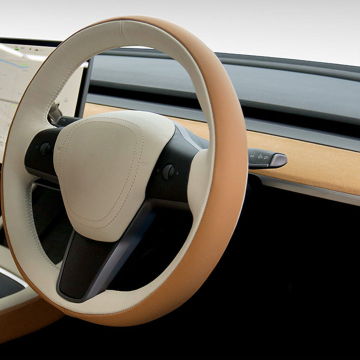 TESLAテスラ model3/Y/X/S 本革 高級ハンドルカバー 編み込み式  オーダーメイド