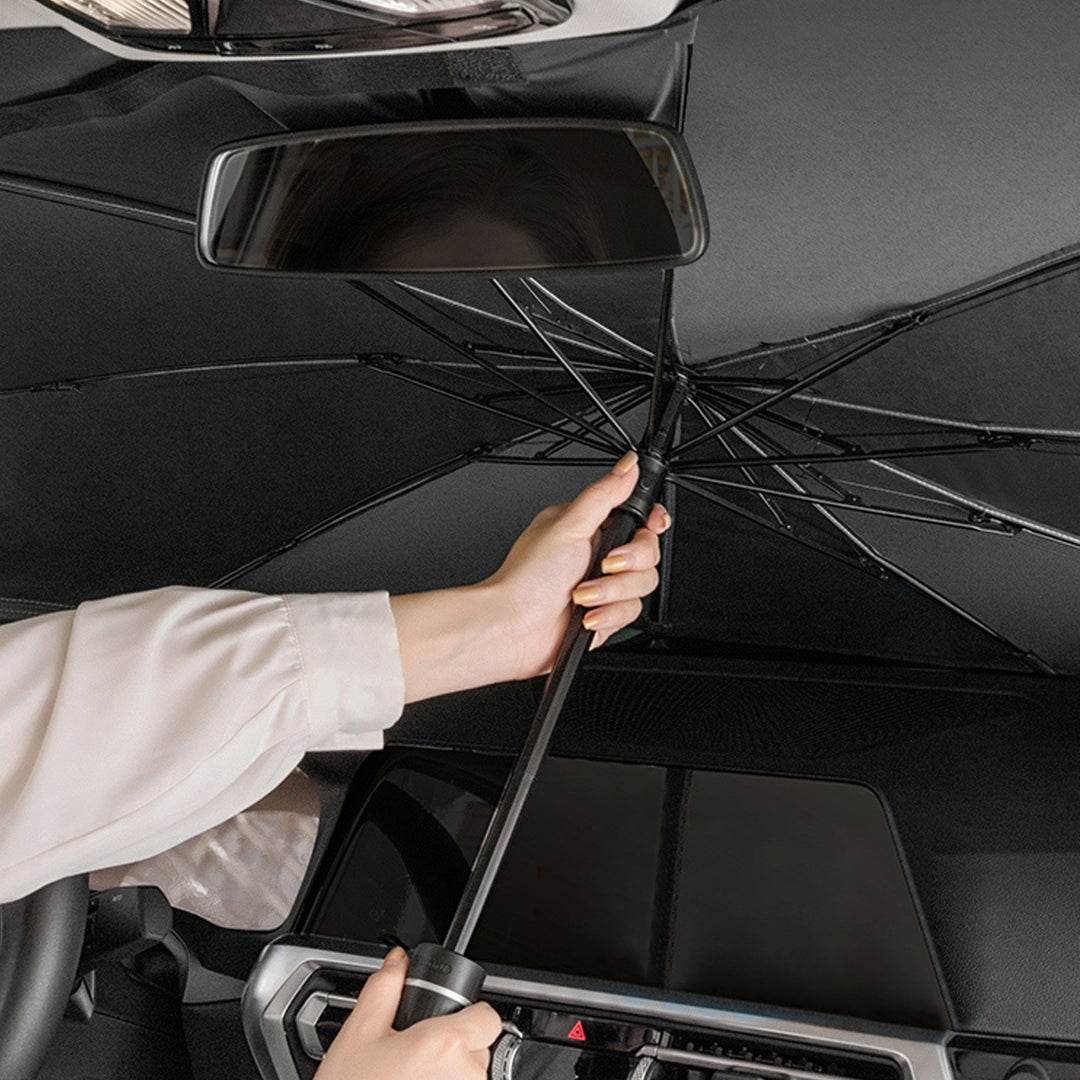 車用サンシェード 傘式 遮光 日焼け対策 日差しカット 断熱 遮光 窓ガラスブレーカー付き 汎用 簡単取り付け 収納バッグ付き 便利グッズ 環境にやさしい