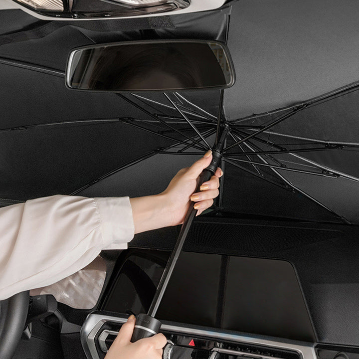車用サンシェード 傘式 遮光 日焼け対策 日差しカット 断熱 遮光 窓ガラスブレーカー付き 汎用 簡単取り付け 収納バッグ付き 便利グッズ 環境にやさしい