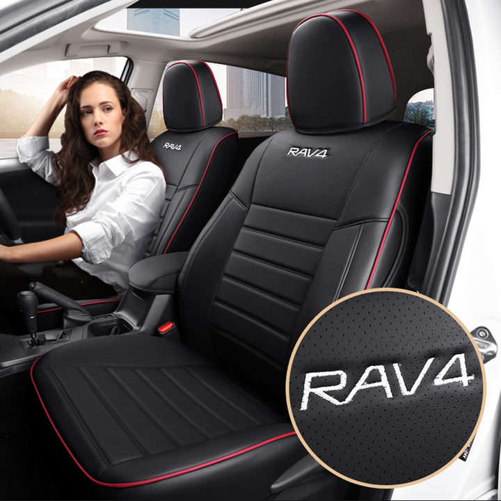 トヨタ RAV4専用 JUSTFIT保証 高級感シートカバー 防水 おしゃれ カスタムロゴ 全席
