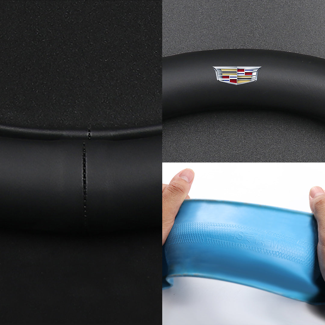 Cadillacキャデラック 牛革 本革レザー ハンドルカバー かっこいい スポーツ感 Ｏ型 37~38CM