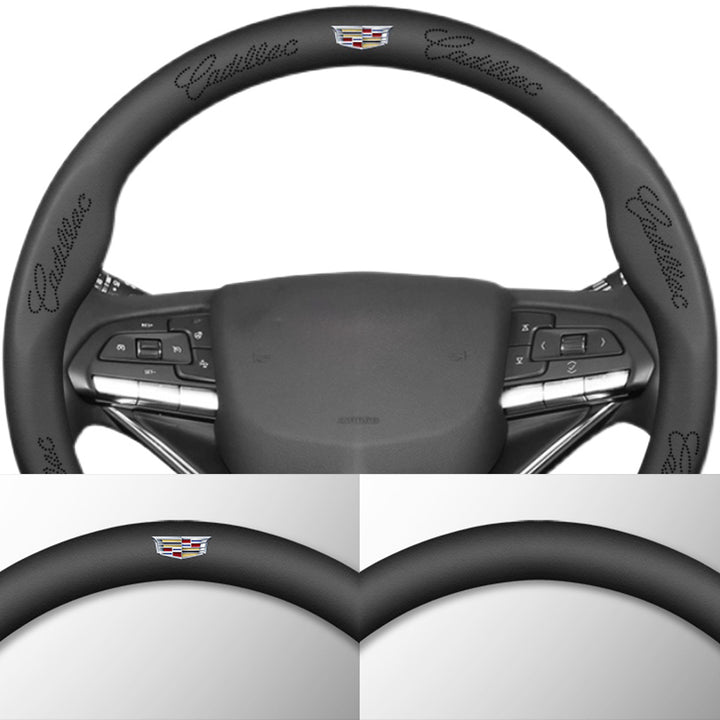 Cadillacキャデラック 牛革 本革レザー ハンドルカバー かっこいい スポーツ感 Ｏ型 37~38CM