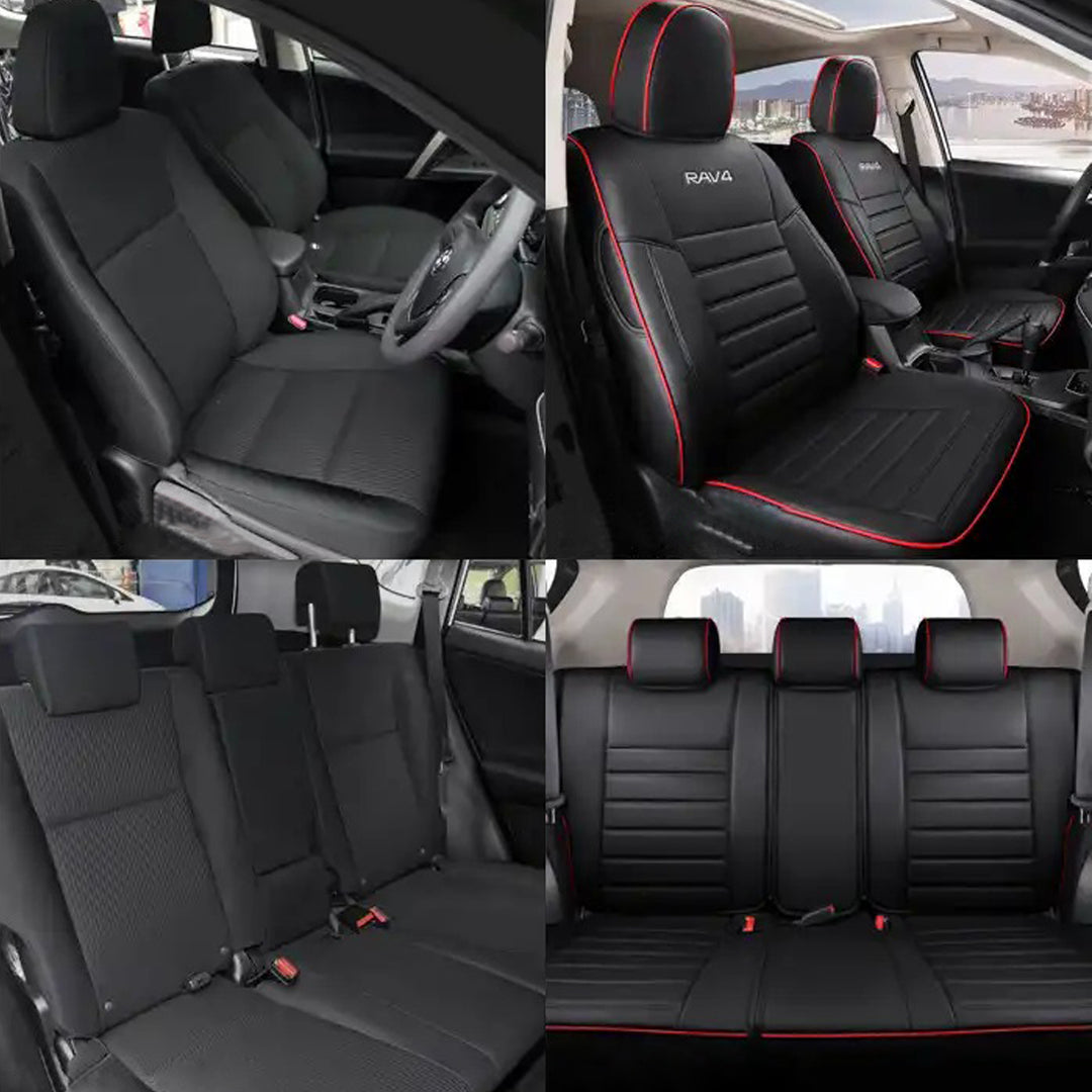 トヨタ RAV4専用 JUSTFIT保証 高級感シートカバー 防水 おしゃれ カスタムロゴ 全席