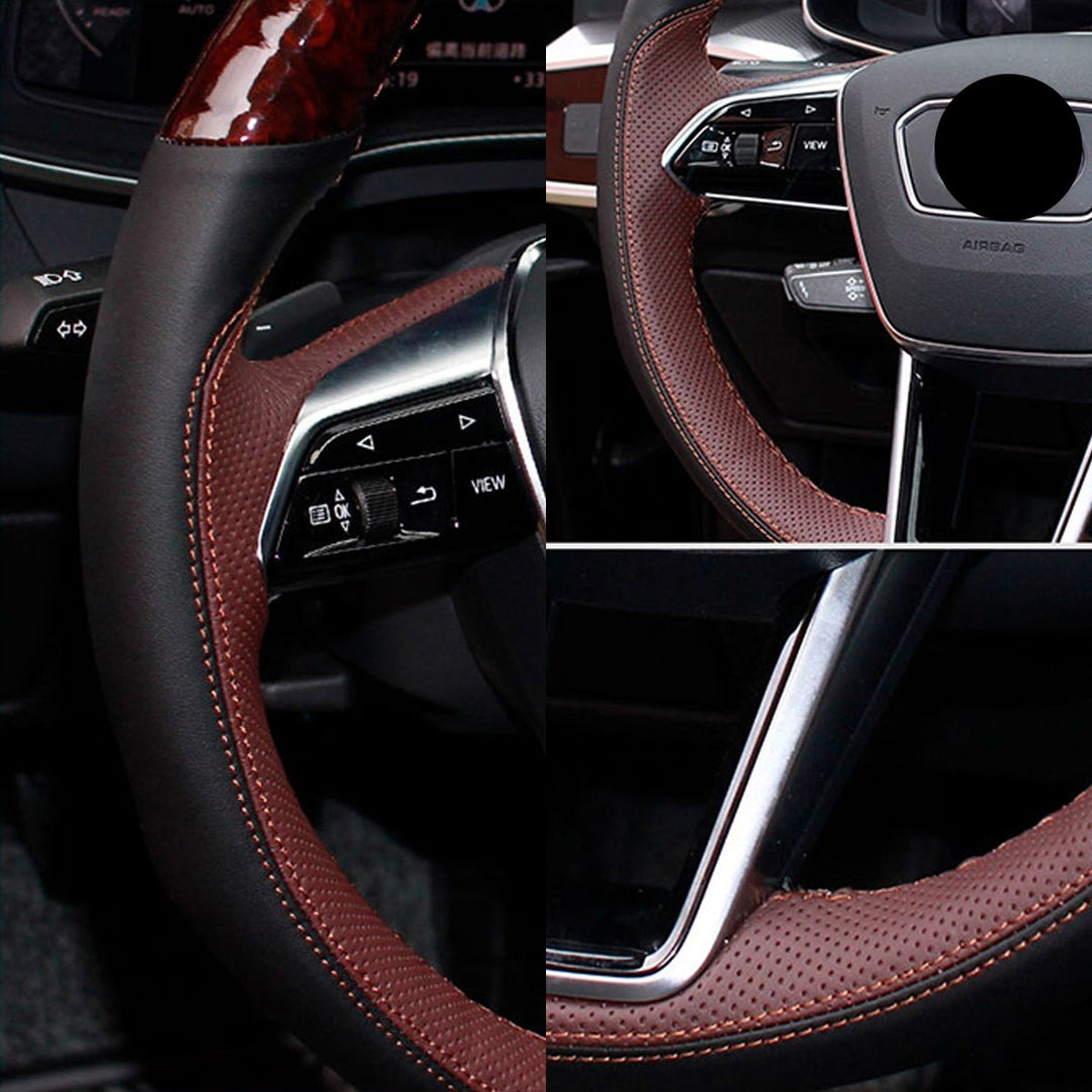 AUDI アウディ 本革 桃ノ木  オーダーメイド ハンドルカバー 編み込み式  握り感抜群 通気性よし