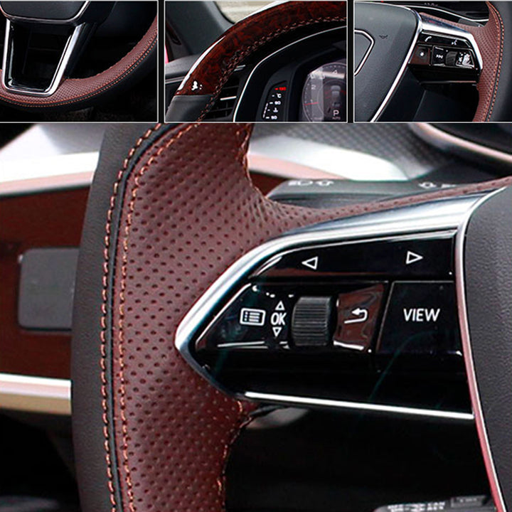 AUDI アウディ 本革 桃ノ木  オーダーメイド ハンドルカバー 編み込み式  握り感抜群 通気性よし