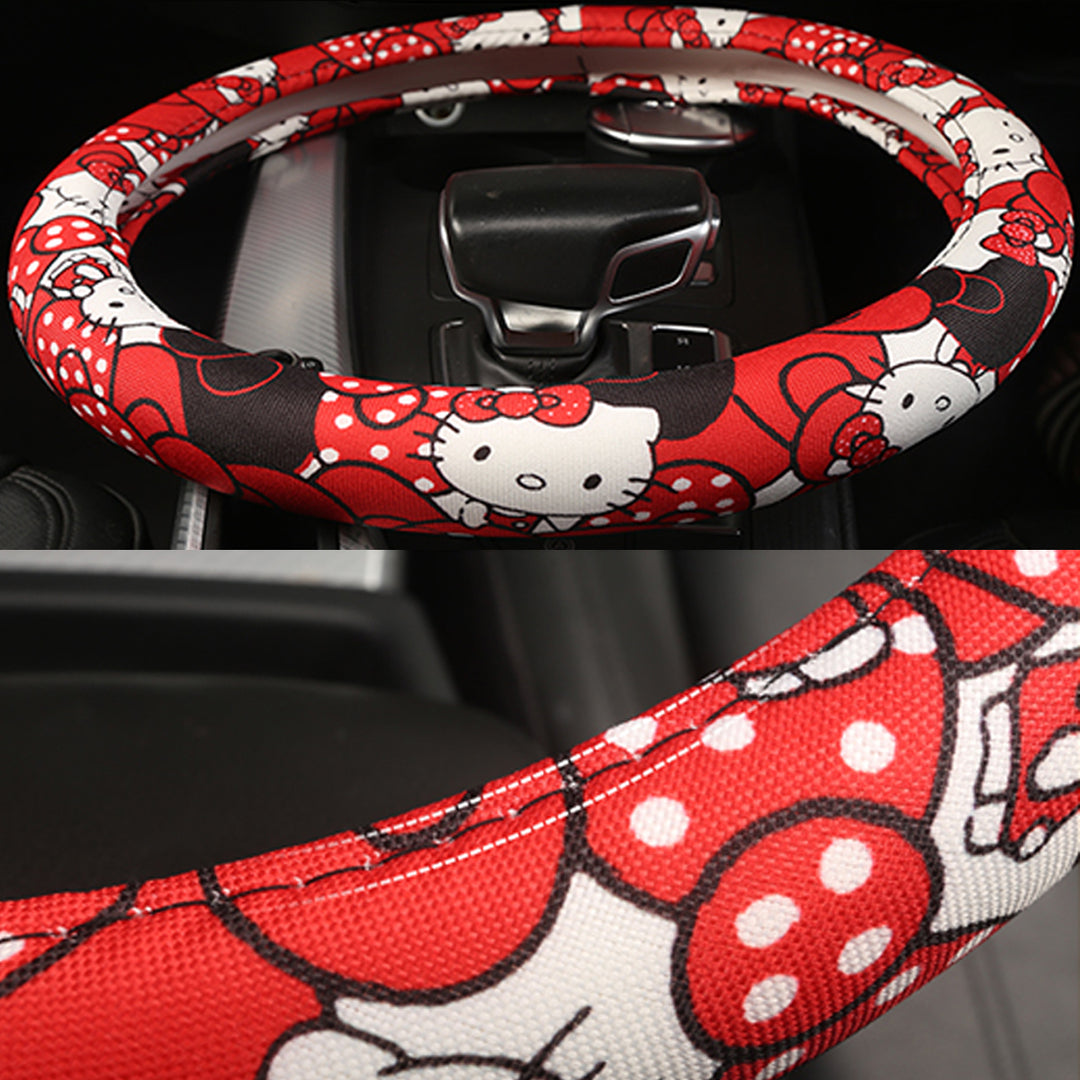 車用ハンドルカバー 10色 かわいい 花柄 滑り止め オールシーズン 軽/普自動車 38CM