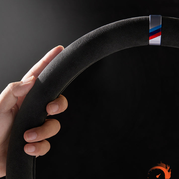 純正Alcantara 高級スエード ハンドルカバー レインボーリボン 無臭 手触り おしゃれ 37~39CM